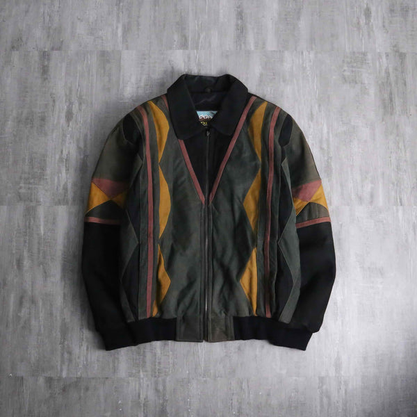 1990s color switch zip-up suede leather jacket