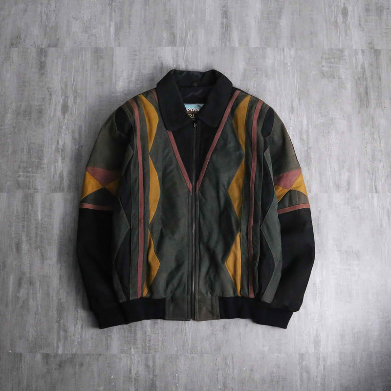 1990s color switch zip-up suede leather jacket
