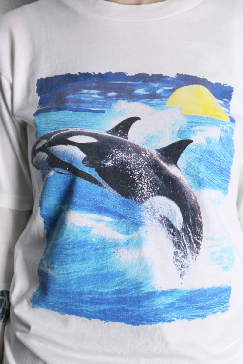 "Re:make" Orcinus orca design layered sleeve white Tee