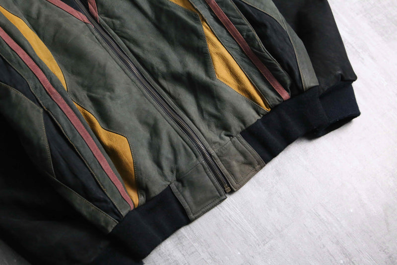 1990s color switch zip-up suede leather jacket