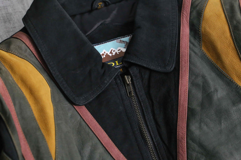 1990s color switch zip-up suede leather jacket