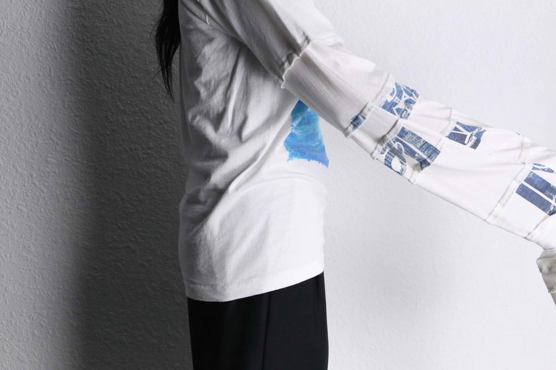 "Re:make" Orcinus orca design layered sleeve white Tee