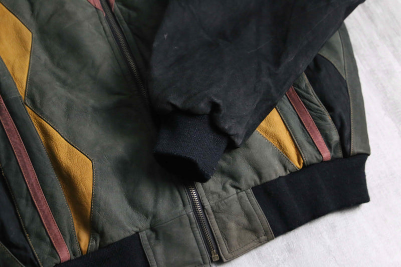 1990s color switch zip-up suede leather jacket