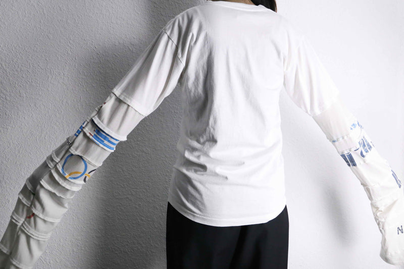 "Re:make" Orcinus orca design layered sleeve white Tee