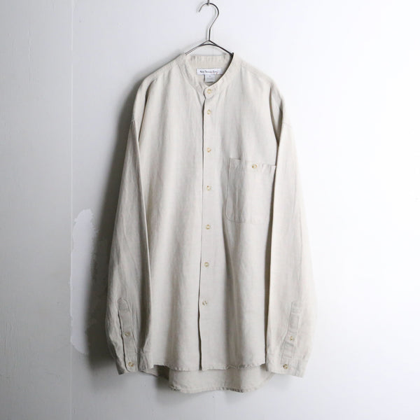 linen×cotton no collar shirt