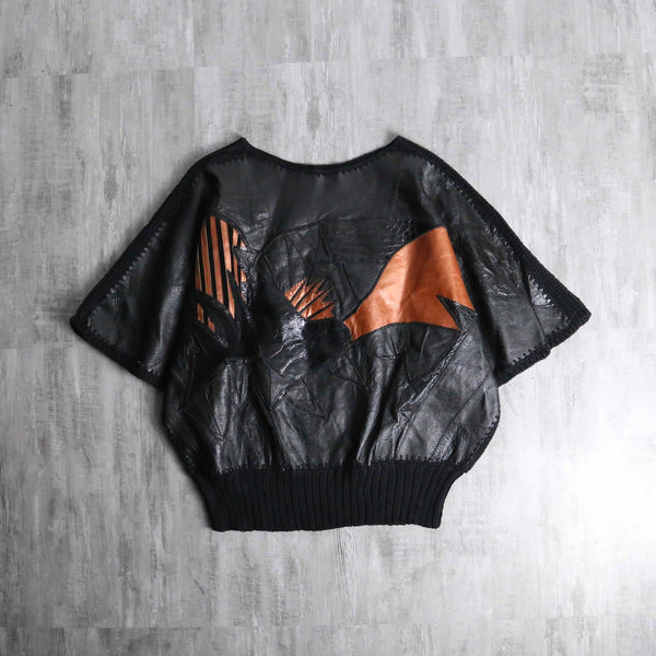 design leather patchwork dolman short tops