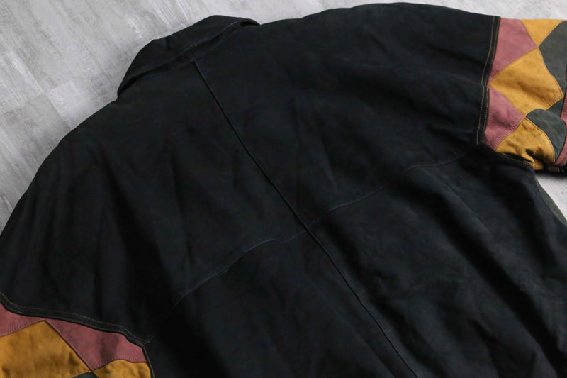 1990s color switch zip-up suede leather jacket