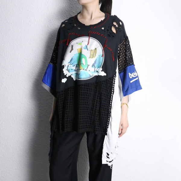 "Re:make" destroy&stitch design docking wide Tee