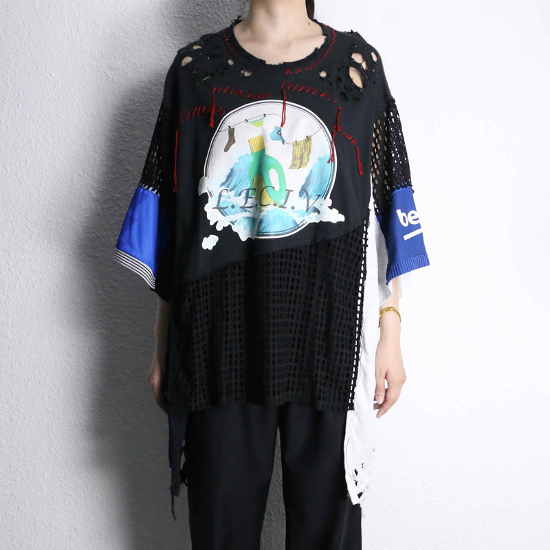 "Re:make" destroy&stitch design docking wide Tee