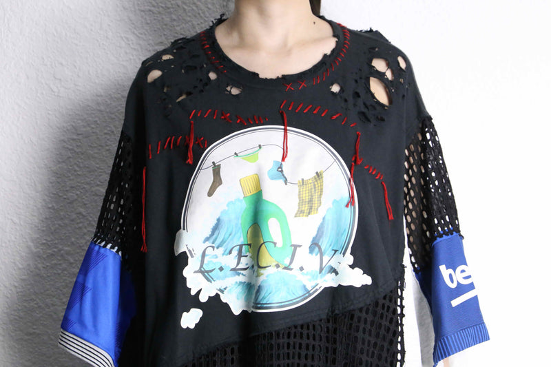 "Re:make" destroy&stitch design docking wide Tee