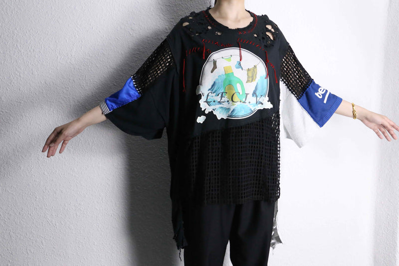 "Re:make" destroy&stitch design docking wide Tee