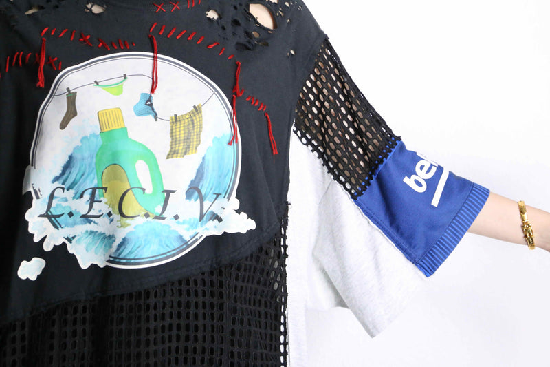 "Re:make" destroy&stitch design docking wide Tee