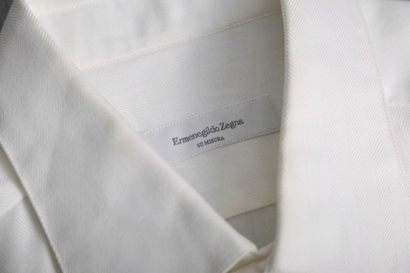 Ermenegildo Zegna cotton herringbone double cuff dress shirt "SU MISURA"