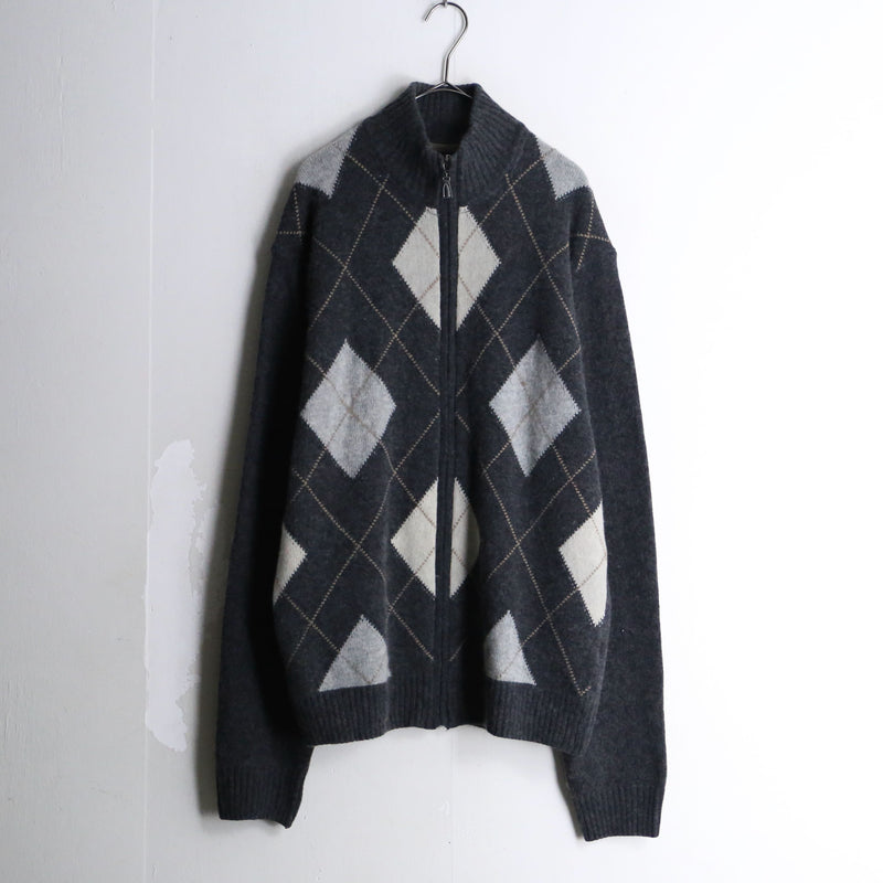 argyle check zip-up knit