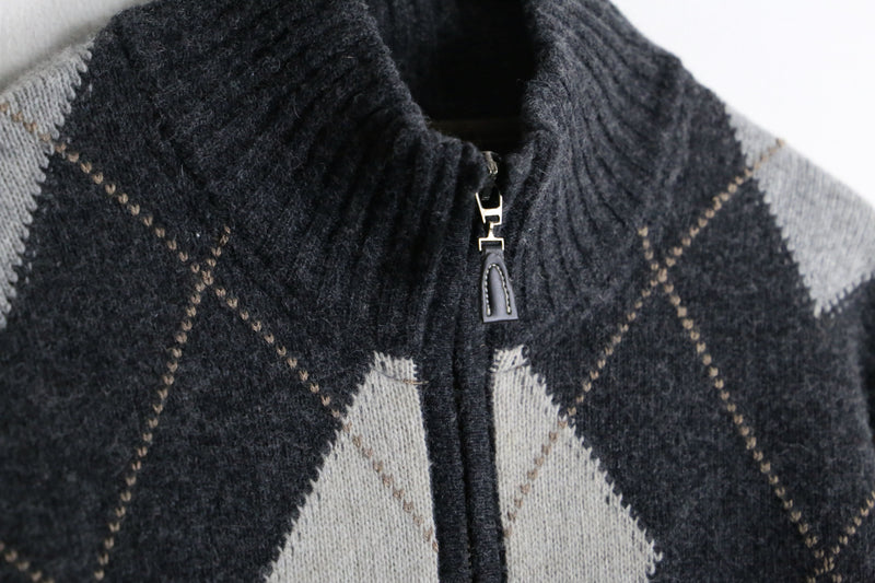 argyle check zip-up knit