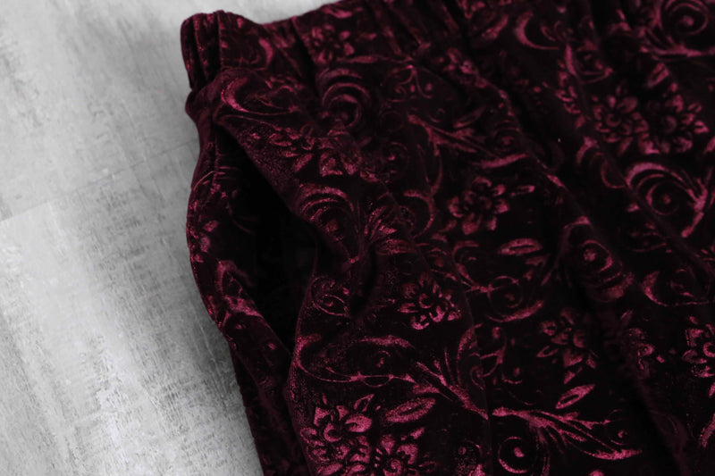 velour flower pattern wine  red easy pants