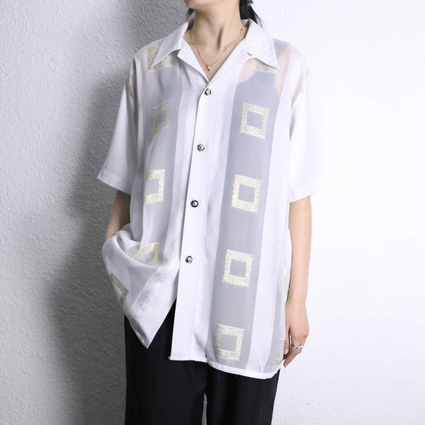 "PRONTI" white geometry pattern mesh S/S shirt