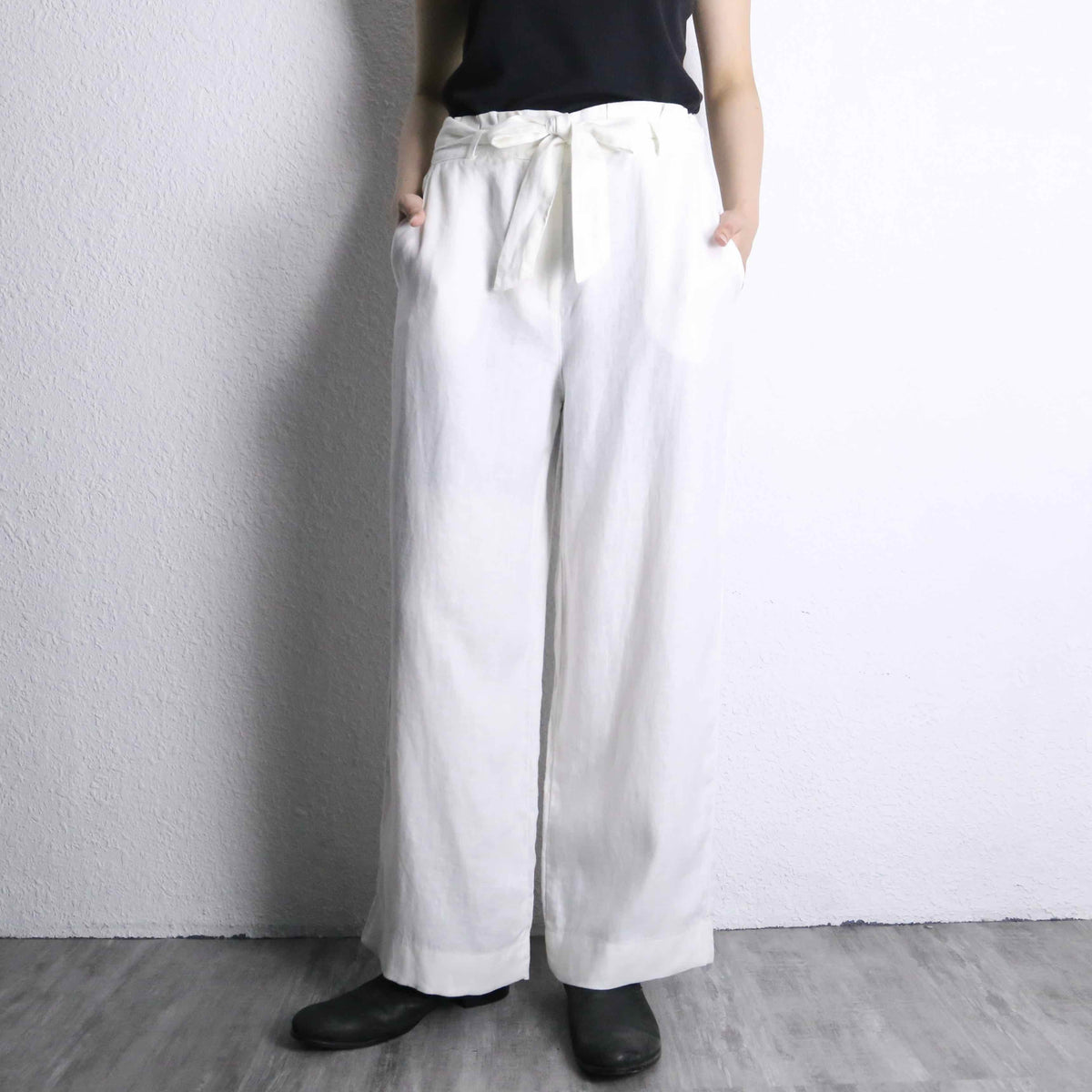 white linen easy wide pants
