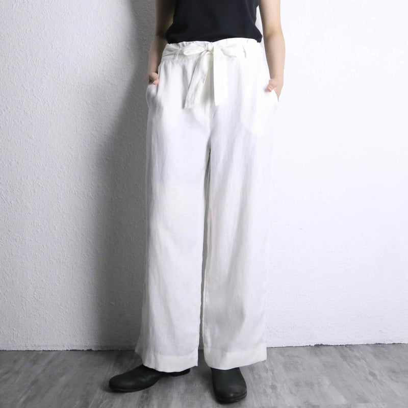 white linen easy wide pants