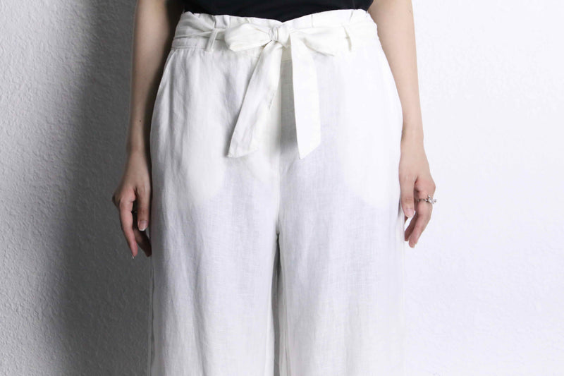 white linen easy wide pants