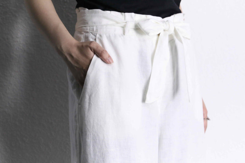 white linen easy wide pants