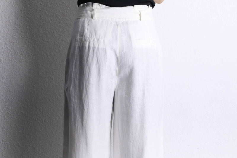 white linen easy wide pants