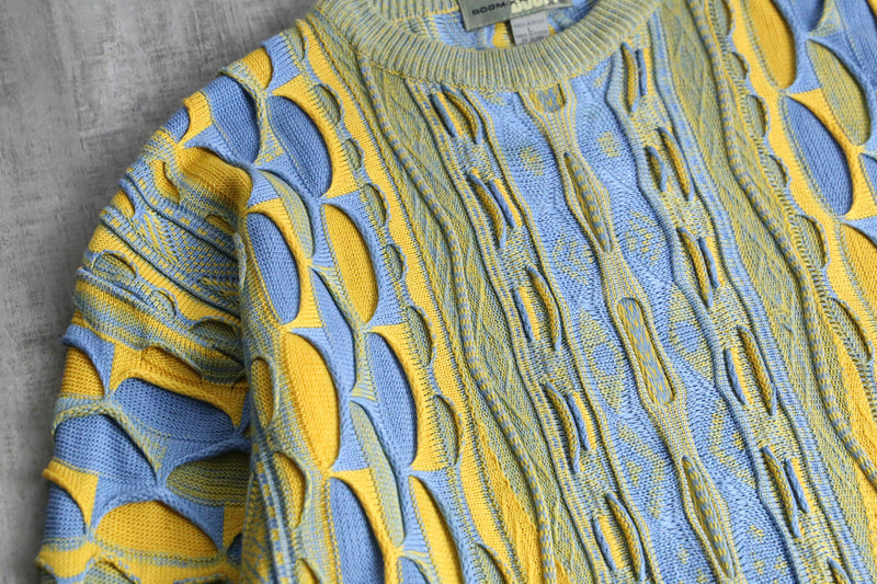 light blue × yellow warm color 3D knit