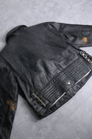 black 4 pockets belted double riders jacket