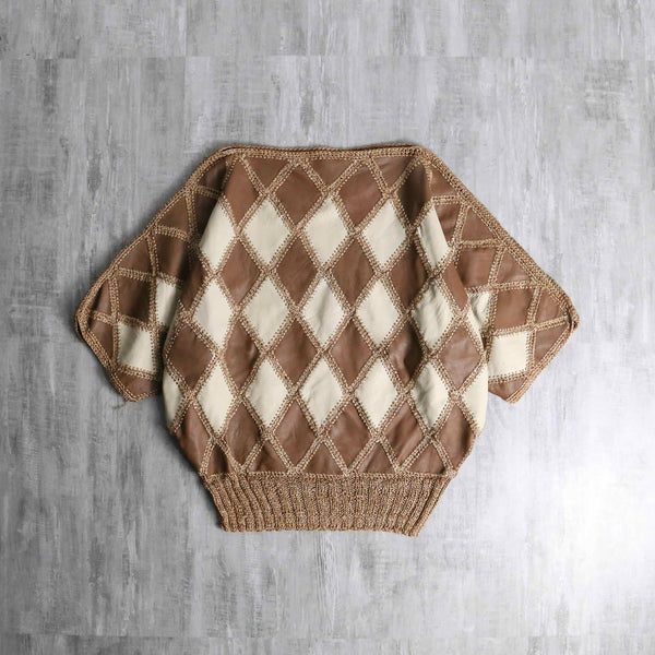 argyle pattern leather switch short sleeve knit