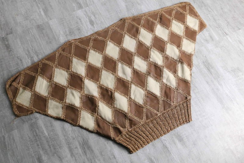 argyle pattern leather switch short sleeve knit