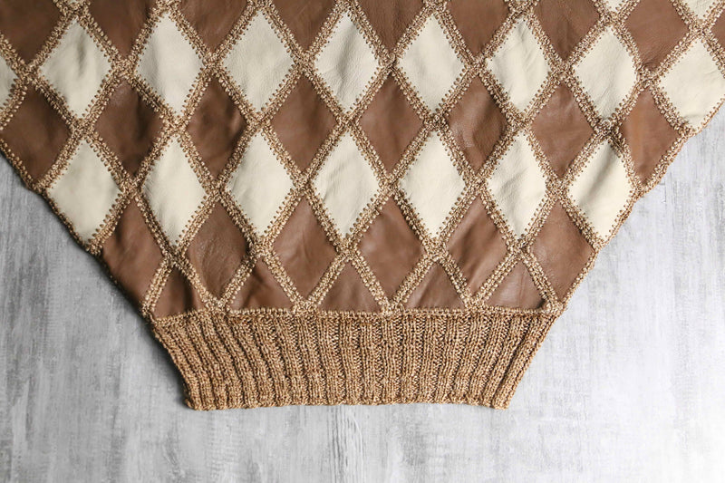 argyle pattern leather switch short sleeve knit