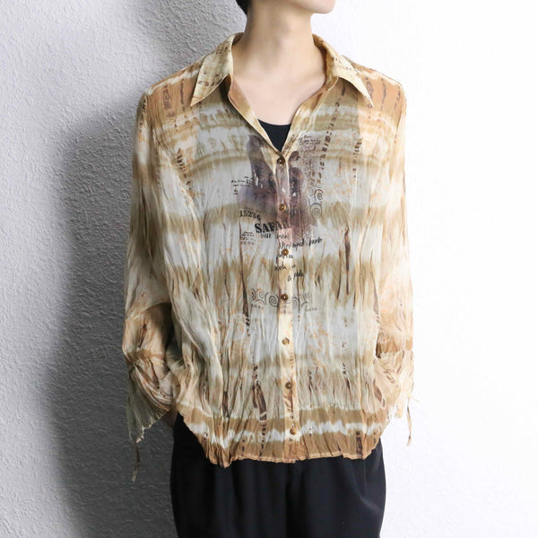 safari design wrinkle effect sheer skipper shirt