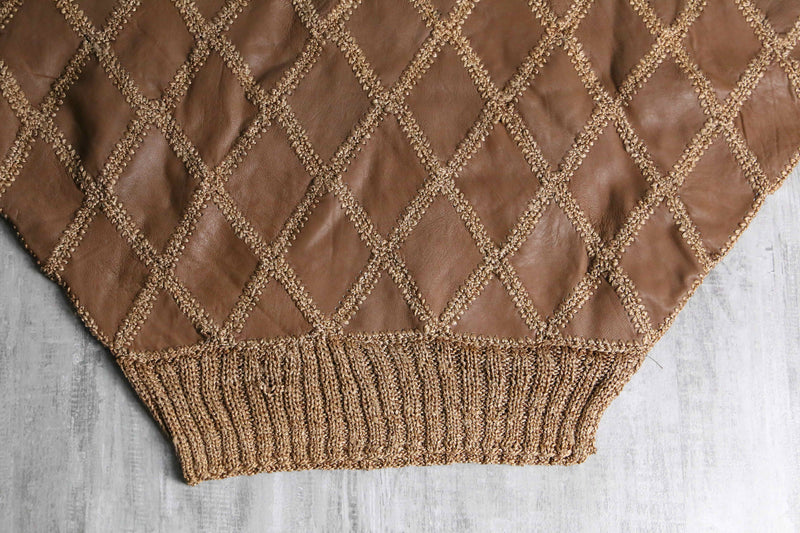 argyle pattern leather switch short sleeve knit