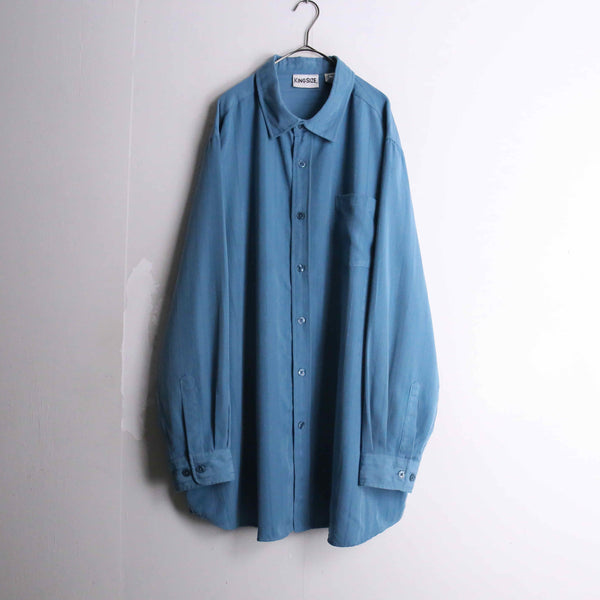 【A.L.S】shiny turquoise blue color poly shirt