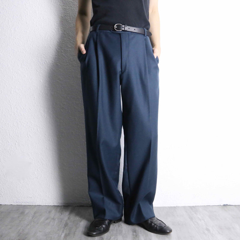 dark blue 2tuck wide tapered wool slacks