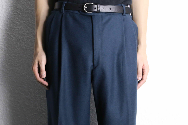 dark blue 2tuck wide tapered wool slacks