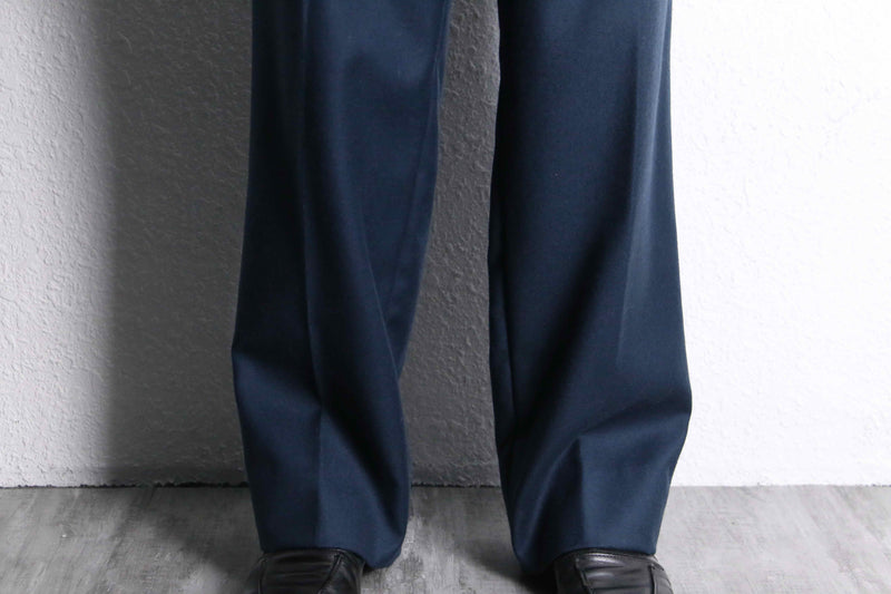 dark blue 2tuck wide tapered wool slacks
