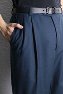 dark blue 2tuck wide tapered wool slacks