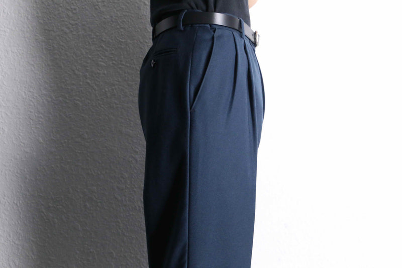 dark blue 2tuck wide tapered wool slacks