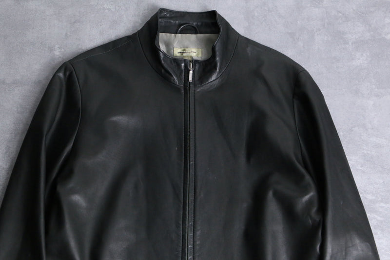 lamb skin black stand collar leather jacket