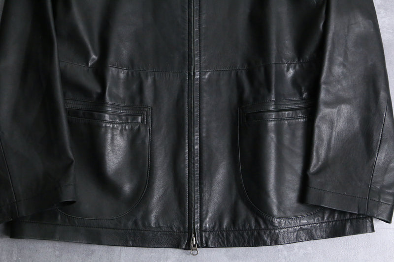 lamb skin black stand collar leather jacket