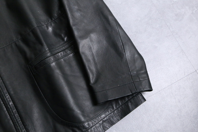 lamb skin black stand collar leather jacket