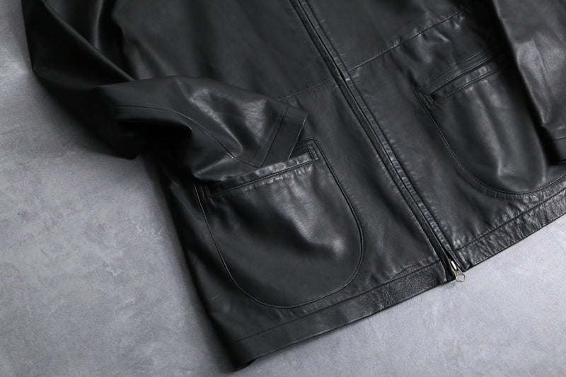 lamb skin black stand collar leather jacket