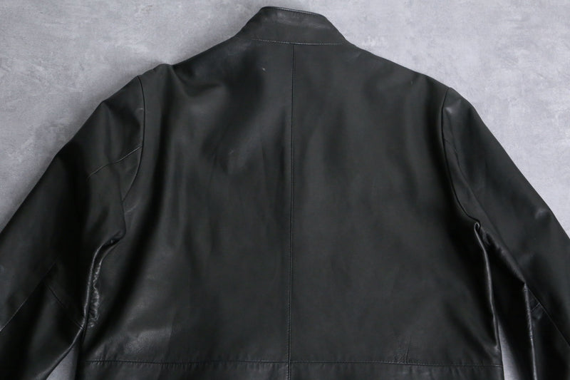 lamb skin black stand collar leather jacket