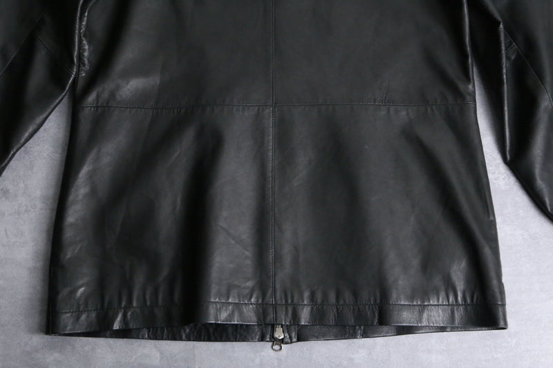 lamb skin black stand collar leather jacket