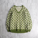 70’s~80’s geometric pattern Vneck wool knit