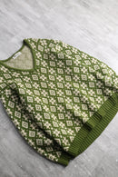 70’s~80’s geometric pattern Vneck wool knit