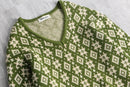 70’s~80’s geometric pattern Vneck wool knit