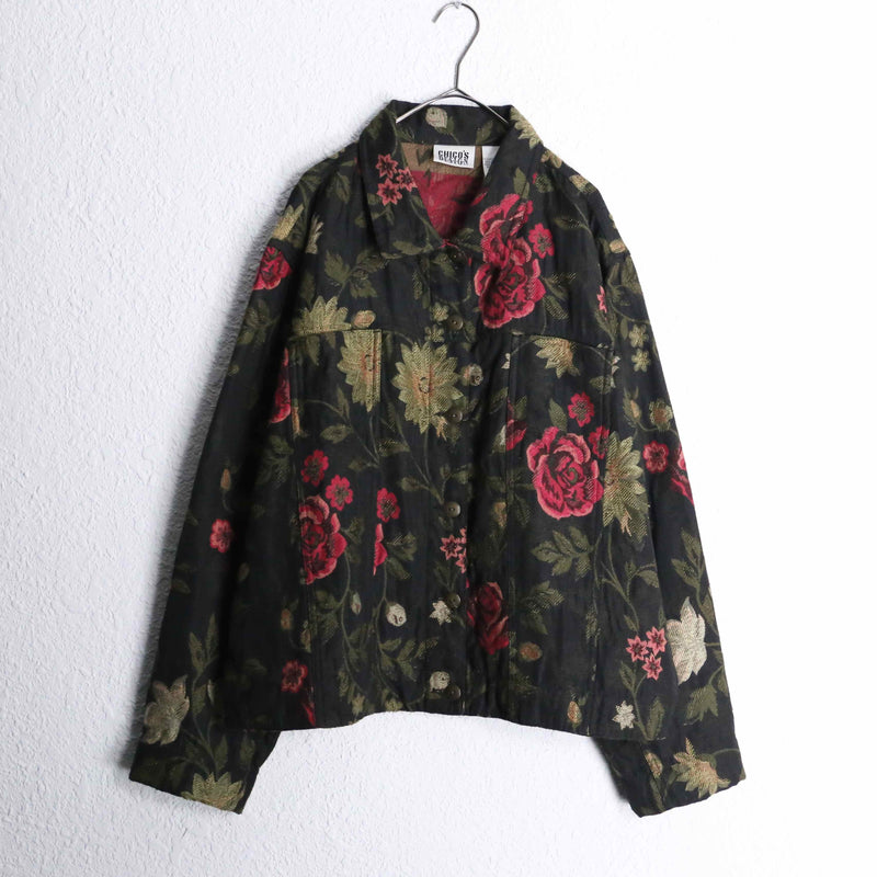 "CHICO'S" rose design gobelin tracker jacket