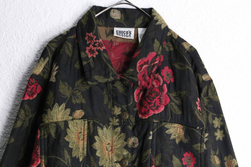 "CHICO'S" rose design gobelin tracker jacket